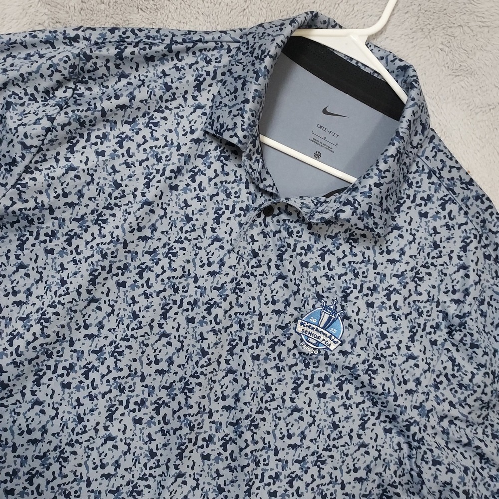 Nike Polo Shirt Mens Large Micro Camo KitchenAid Senior PGA Frisco Blue Jersey L